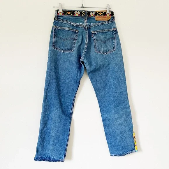 Exceptionally Rare 90s Vintage Upcycled Beaded Jeans ASO Rachel Green in Friends - Picture 12 of 15